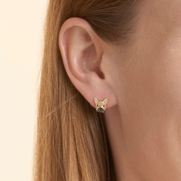 18k Diamond Bulldog Boston Terrier Dog Earrings - Picture 3 of 5